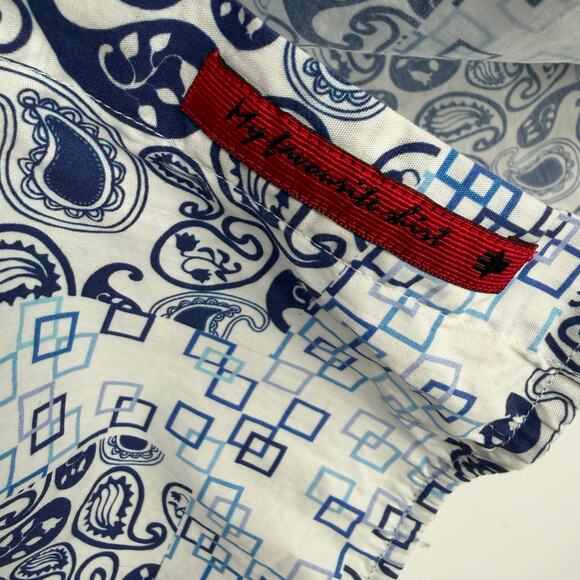 Luchiano Visconti Shirt Men's Medium Blue & White Paisley Geometric Print Luxury - Picture 4 of 11